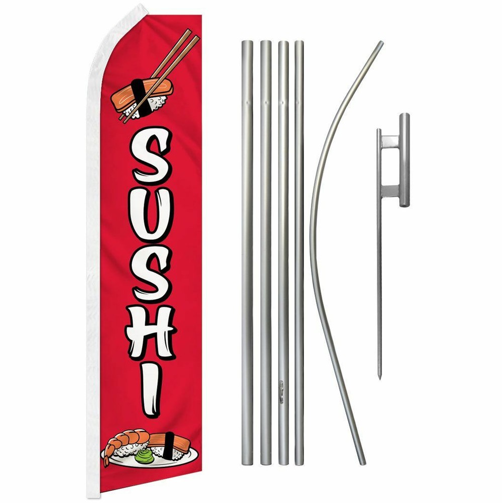 “SUSHI” Advertising Super Flag & Pole Kit food raw fish poke Japanese Japan