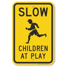 SmartSign 18 x 12 inch “Slow – Children At Play” Metal Sign, Screen Printed, 63