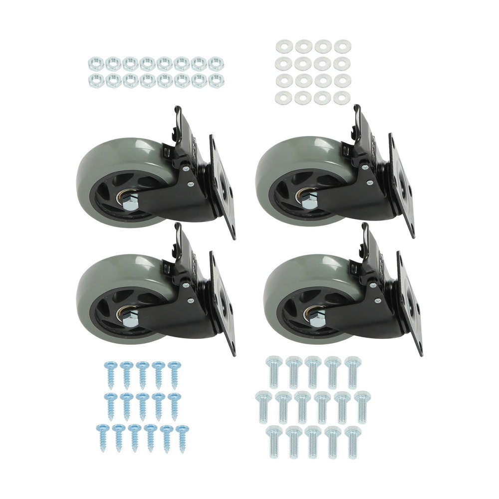 4 Pcs 2200Lbs 4 Inch Swivel Caster Wheels Grey Heavy Duty With Safety Brake