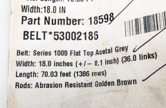 New Intralox 18598 Flat Top Acetal Grey Series 1400 18″ W x 10FT. – No Box