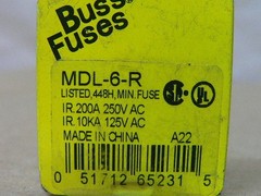 Bussman Mda-6-R Time Delay Fuse 250V,6A,6.3Mm X 32Mm