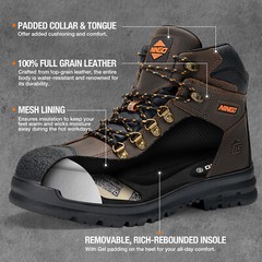 NINGO Men’s Heavy Duty Work Boots Steel Toe Puncture Proof Leather Safety Shoes