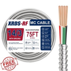 XRDS -RF 14/3 Metal Clad MC Cable 75FT, 14/3 Electrical Wire 3 Conductor Armo…