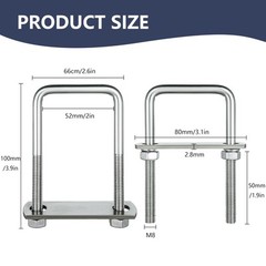 4 Sets M8 Square U-Bolts,u-Bolts 2 inch Wide,304 Stainless Steel Square u-Bolts