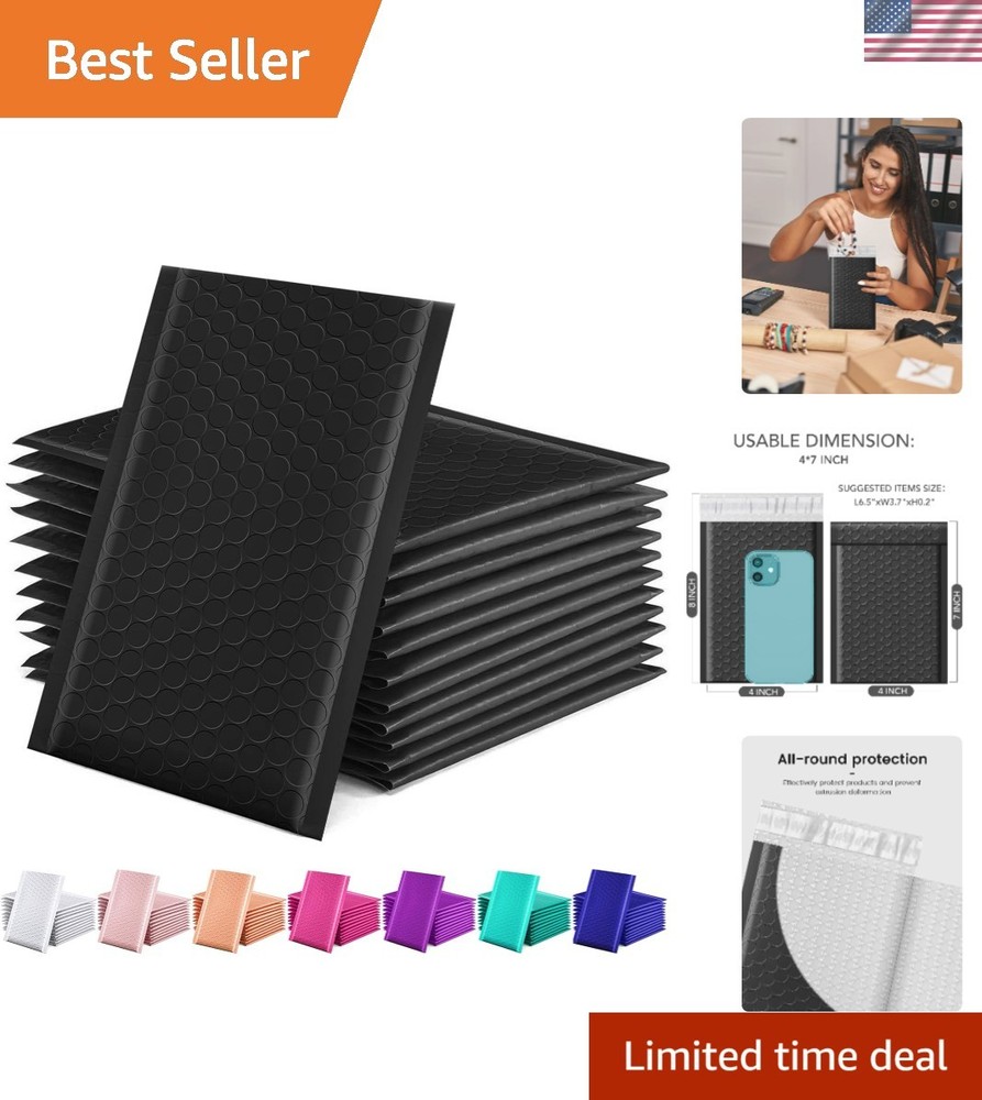 Elegant Black Bubble Mailers 4×8 in. – 50 Pack, Reliable Shipping Solution