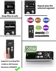Compact 16GB Digital Voice Recorder with Noise Cancellation & 30 Hours Playback