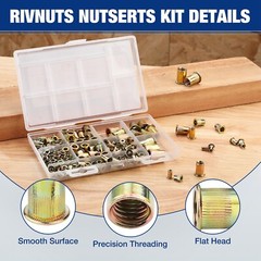 WORKPRO 220PCS Metric Rivet Nuts Zinc Plated Steel Flat Head Threaded Insert Nut