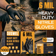 HEAVY DUTY 6 Mil Nitrile Gloves Disposable Latex Free Black Rubber Mechanic Tatt