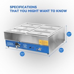 Listed 6 Pan Stainless Steel Food Warmer – 1700W Bain Marie for Catering