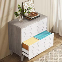 Cindy 2-Drawer White Gray Wood 31.5 In. W Lateral File Cabinet A4/Letter/Legal S