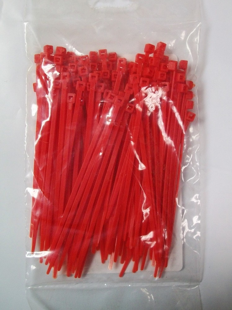 4″ Red Nylon Cable Zip Ties 18LB. USA MADE, 100pk