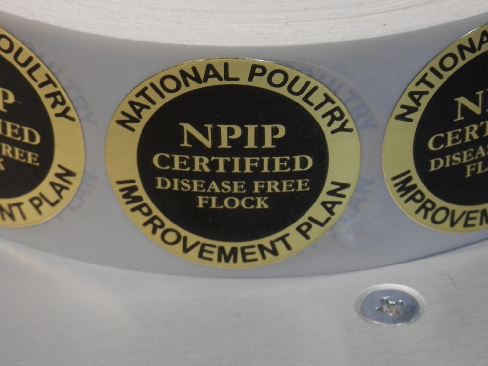 NPIP CERTIFIED DISEASE FREE FLOCK SEAL 1.5″ bright gold circle 250 per roll