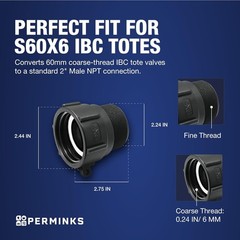 275 330 Gallon IBC Tote Adapter 2″ Female Buttress Coarse Thread X 2″ Male NPT P