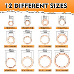 Copper Washers Assortment Kit Flat Sealing Crush Washers M5 M20 Plumbing 330 Pcs