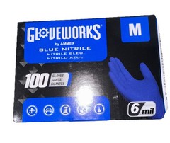 Ammex Gloveworks GWRBN44100 Royal Blue Disposable Nitrile Glove PF 6 Mil Size: M