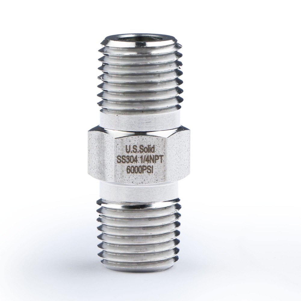 U.S. Solid 304 Stainless Steel Fitting Hex Nipple, NPT 1/4″ Male x 1/4″ Male