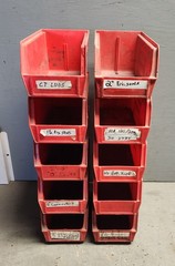 (Lot of 4) Akro Mils and LINBIN 30-230-3 Bin RED L: 10.875″ W: 5.5″ H: 5″ 30230