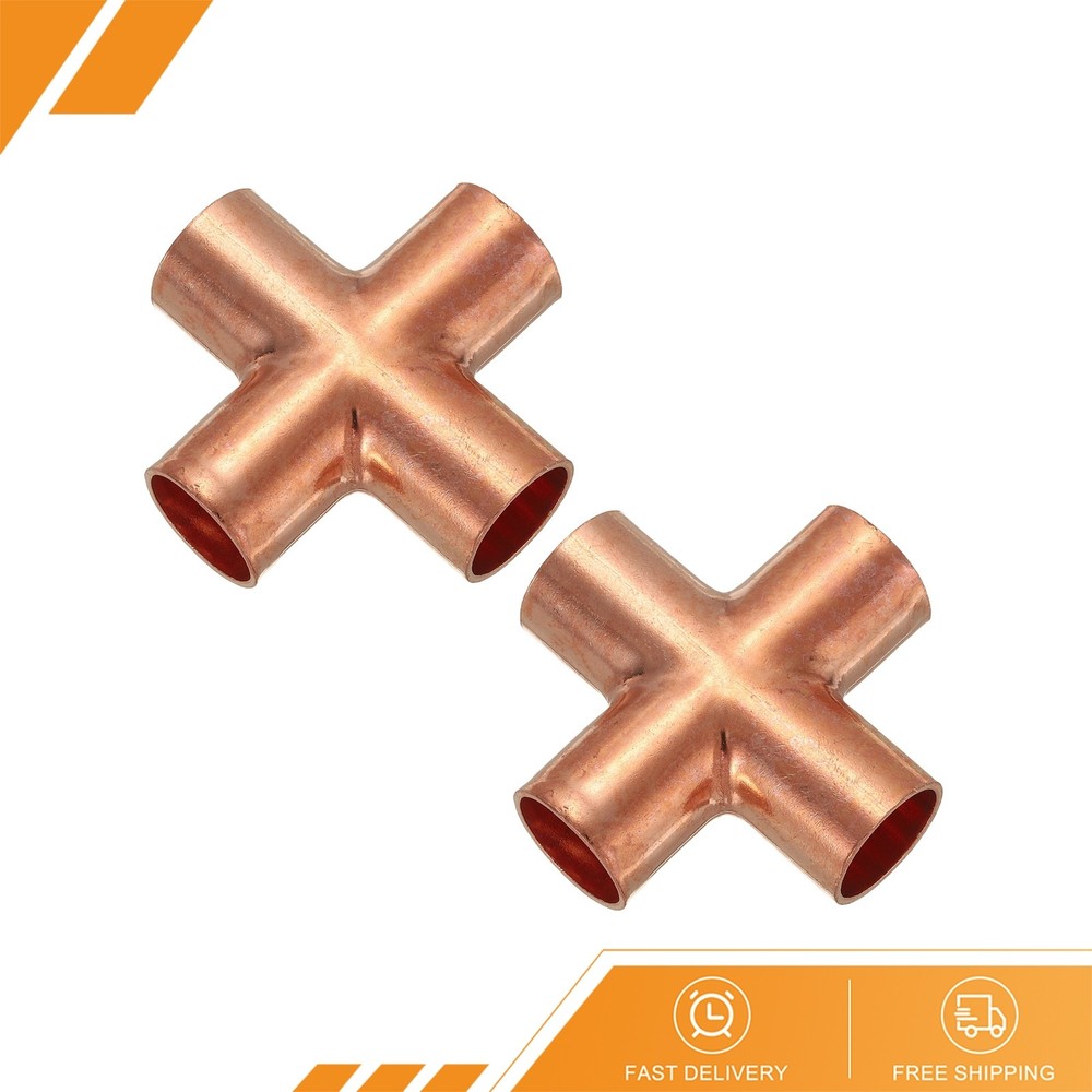 2Pcs 3/4″ 19.05mm Copper Cross Pipe Fitting 4 Way Welding Copper Connector