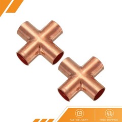 2Pcs 3/4″ 19.05mm Copper Cross Pipe Fitting 4 Way Welding Copper Connector