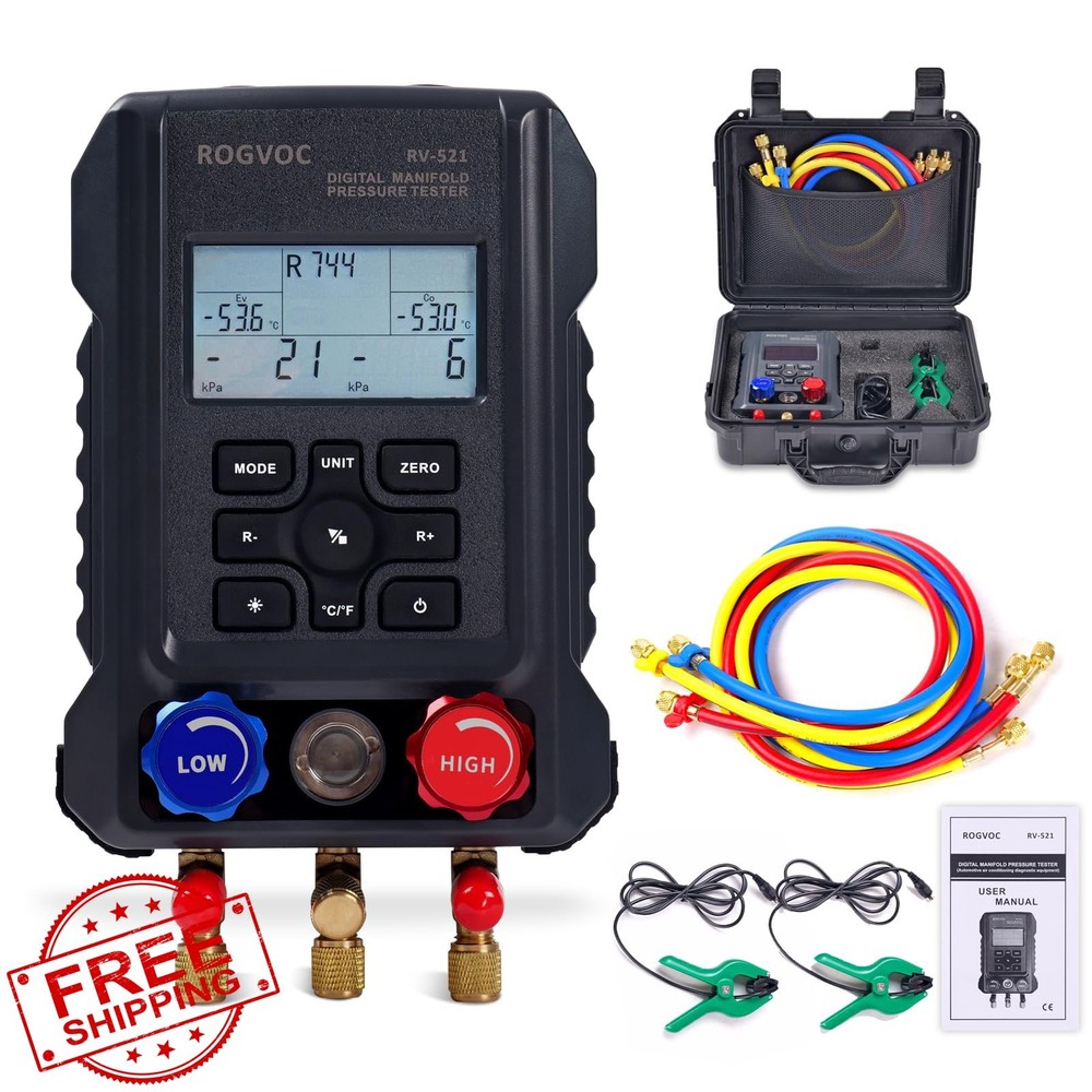 Rogvoc Digital Manifold Gauge 3-Way Standard