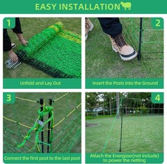 Electric Netting Fence Kits Goat Sheep Fencing 49.6″H x 164’L with Posts Spikes