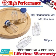 100PCS 3ml Glass Vials Headspace Vials Clear Lab Vials w/ Caps 13mm Crimp Top US