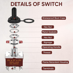 Momentary Toggle Switch, 6 Pin DPDT (On)-Off-(On) 30A 12VDC/15A 250VAC 3 Way He