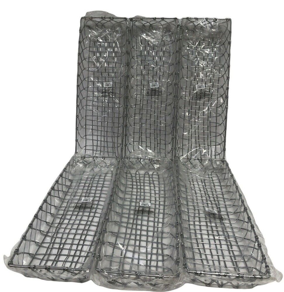 Lot of 6 Hubert Foodservice Wire Baskets 23.5″x7.5″x2″ Silver Tapered Urban Link