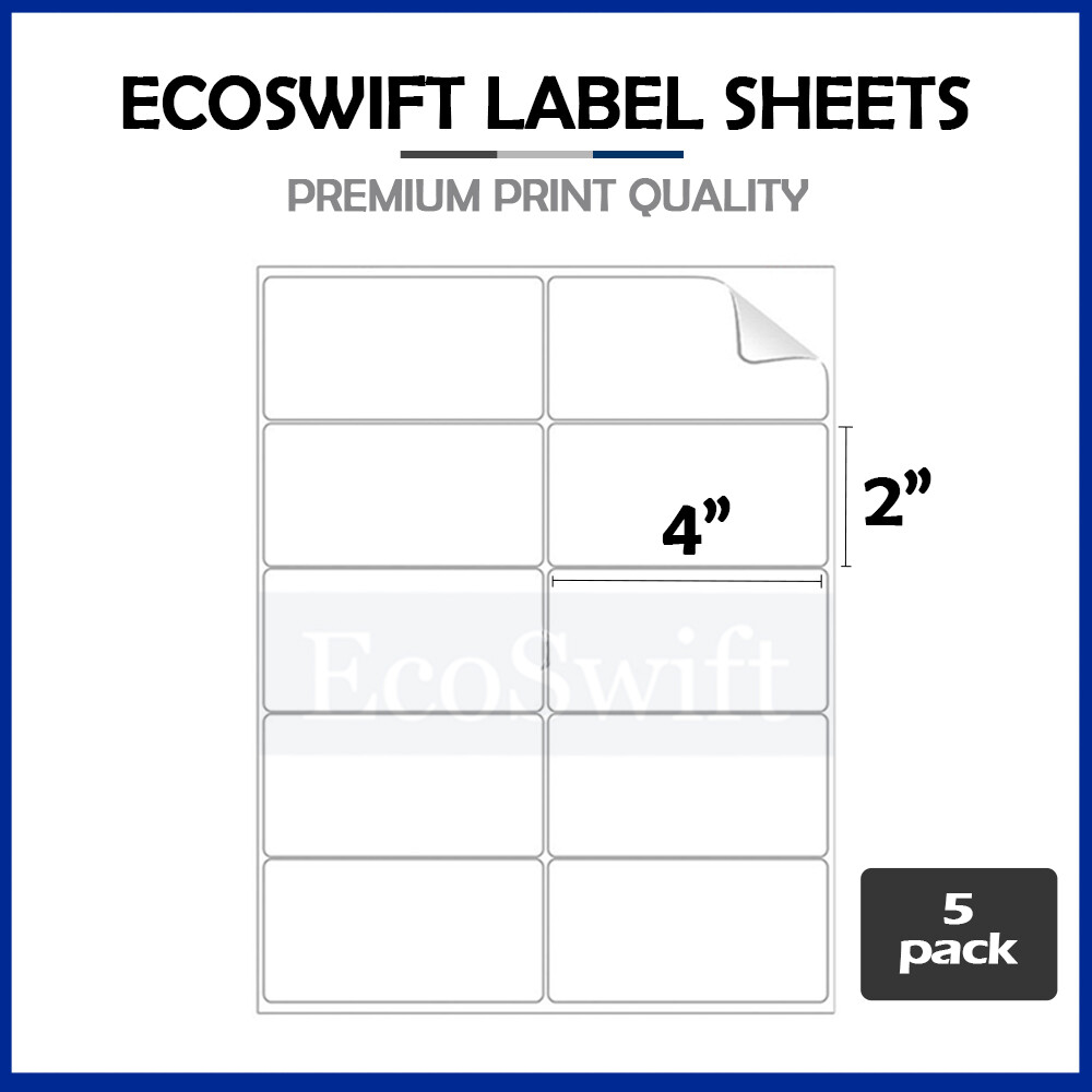 (50) 4 x 2 EcoSwift Laser/Ink Address Shipping Self-Adhesive Labels 10 per sheet