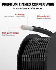 18 Gauge Wire 180Ft, 18 AWG Wire 6 Colors 30Ft Each Spool, Flexible Silicone Tin