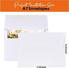Elegant 50 Count A7 White Envelopes 5.25×7.25 for Weddings, Graduation, Photos
