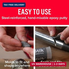 J-B Weld SteelStik, 1 Hour Cure, Steel Reinforced Epoxy Putty Stick – 2 Pack, Da
