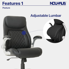 +Posture Ergonomic PU Leather Office Chair. Click5 Lumbar Support with Flipadjus