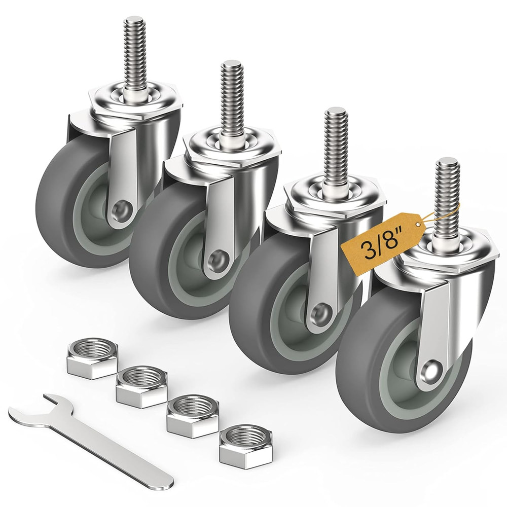 3 Inch Caster Wheels Threaded Stem Casters Set of 4 Heavy Duty Swivel Wheel