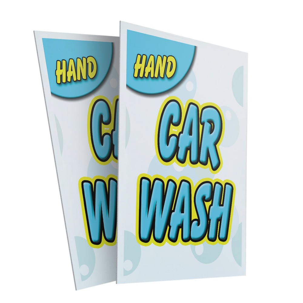 Hand Car Wash 24″ x 36″ 2 Pack Of Store Sign Plastic Or Decal