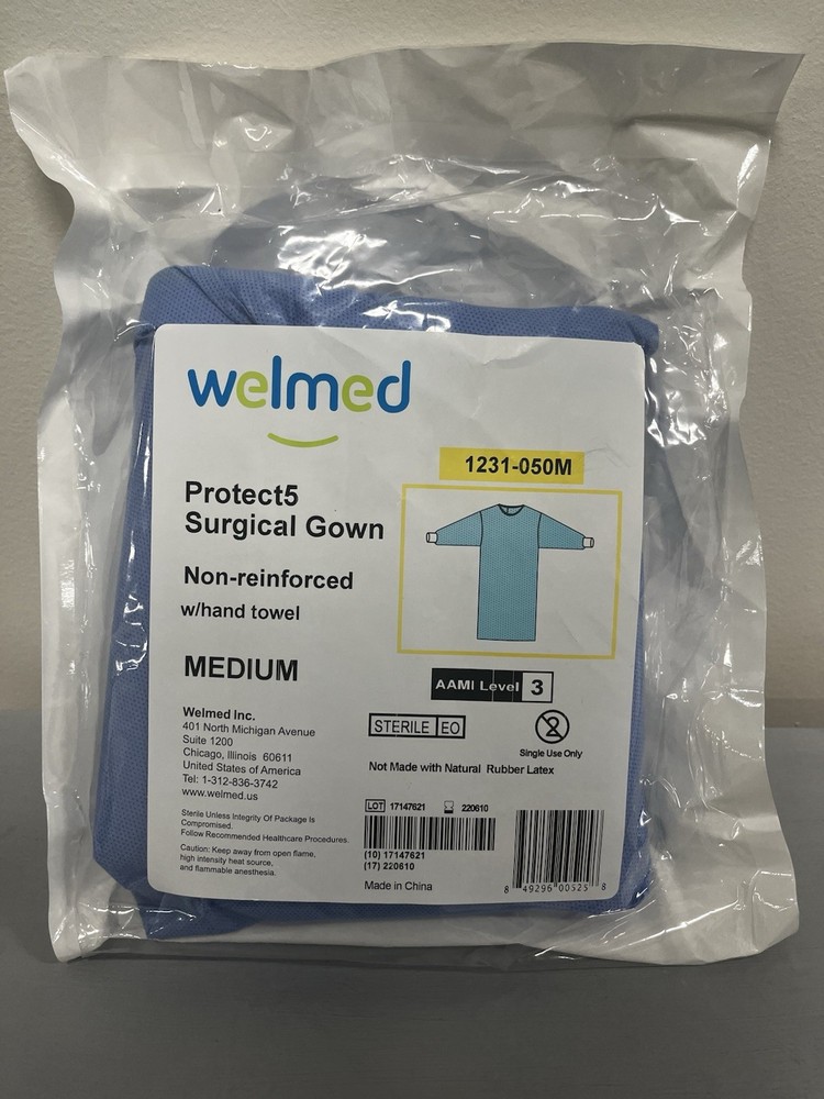 Welmed Protect5 Surgical Gown Medium Sterile AAMI Level 3 1231-050M Set of 4
