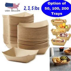 Kraft Paper Food Tray Boat Brown Disposable Serving Trays 2 Lbs, 3 Lbs, 5 Lbs