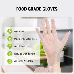 Disposable Vinyl Gloves Clear Powder Free Food Safe Cleaning Large 100 Count