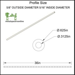 Aluminum Spacer-Tubing- 5/8″ OD x 5/16″ ID x 36″ Long–Fits M8 and 5/16″ Bolts