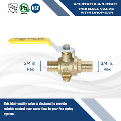 100 Pcs. 3/4″ Pex Ball Valve with Drop Ear, Lead Free Brass, 24-3-4=100