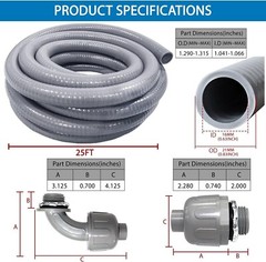 3/4″ 25ft Electrical Conduit Kit – Flexible Non-Metallic Liquid-Tight Conduit