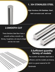 12Pcs 1/8 x 12in 304 Stainless Steel Round Rod, Metal Shaft, Stainless Steel …