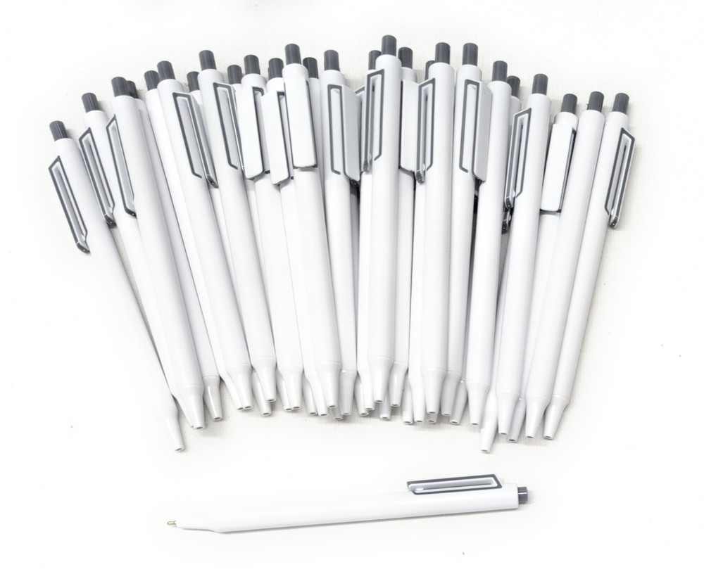 30 Antimicrobial Gel Ink Retract Click Pens SILVER GRAY WHITE Hub Pen Ink ALBANY