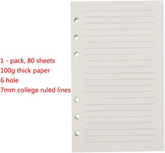6-Ring A6 Binder/Planner Refill Paper, 6 Hole,6 3/4 X 4 1/8 Inches Refillable Wh