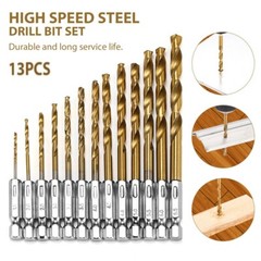 13pcs 1/4” Hex Shank Titanium Coated HSS Steel DRILL BIT Set Metal Wood Plastic