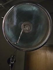 Large 9′ Antique Industrial Surgical Light Chrome & Gray In Original Condition