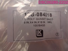 QTY=1,000 (10 Packs of 100); LD Poly Gusset Bags 10G-084018 8″x4″x18″ 1Mil.