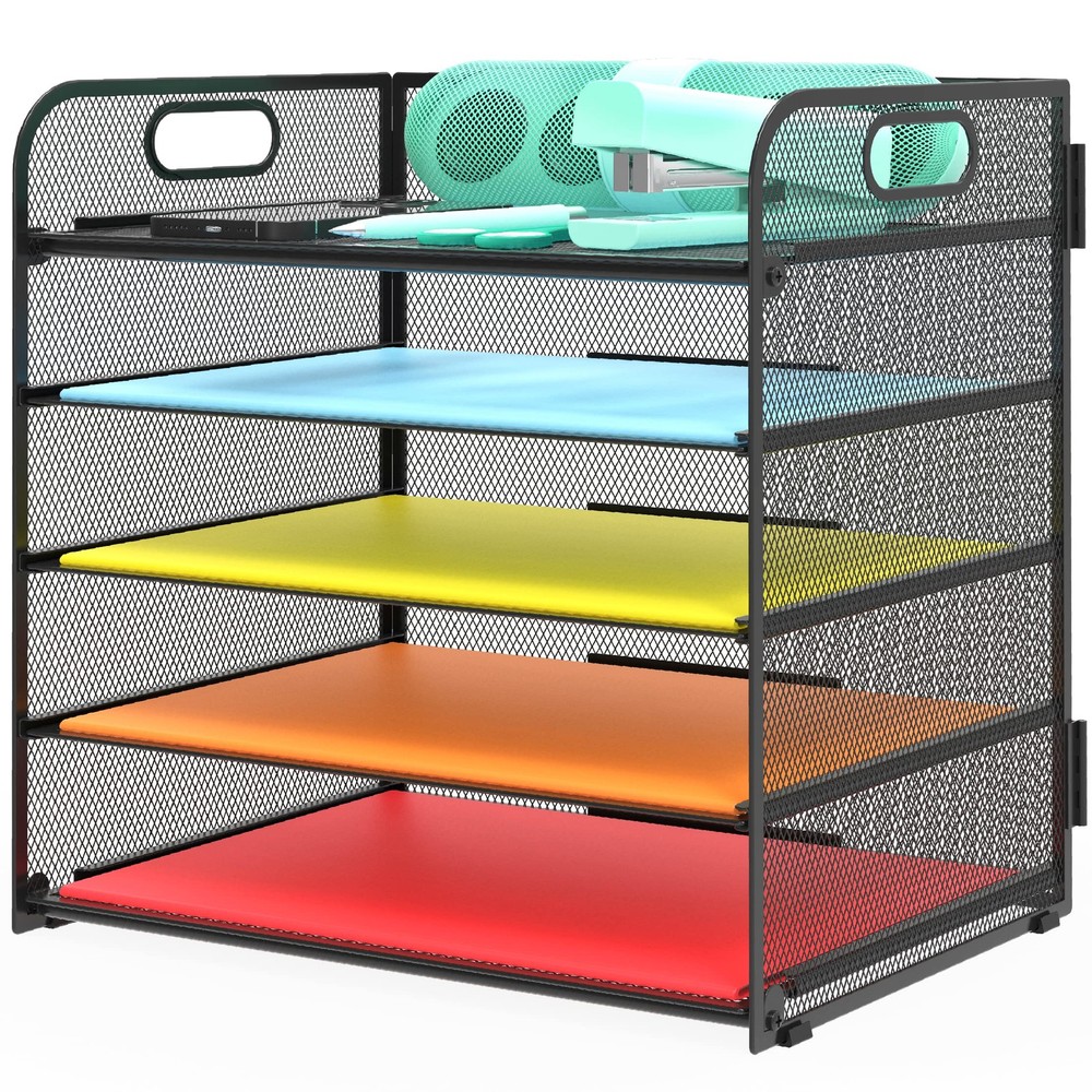 Letter Tray Paper Organizer 5-Tier Desk 13.9″ x 13″ x 2.4″, Black