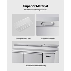 67″ Commercial Refrigerated Pizza Prep Table Station Fridge Double Door w/9 Pans