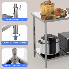 2-Tier Stainless Steel Commercial Prep Table 48″x24″x35″ Undershelf Duty Heavy